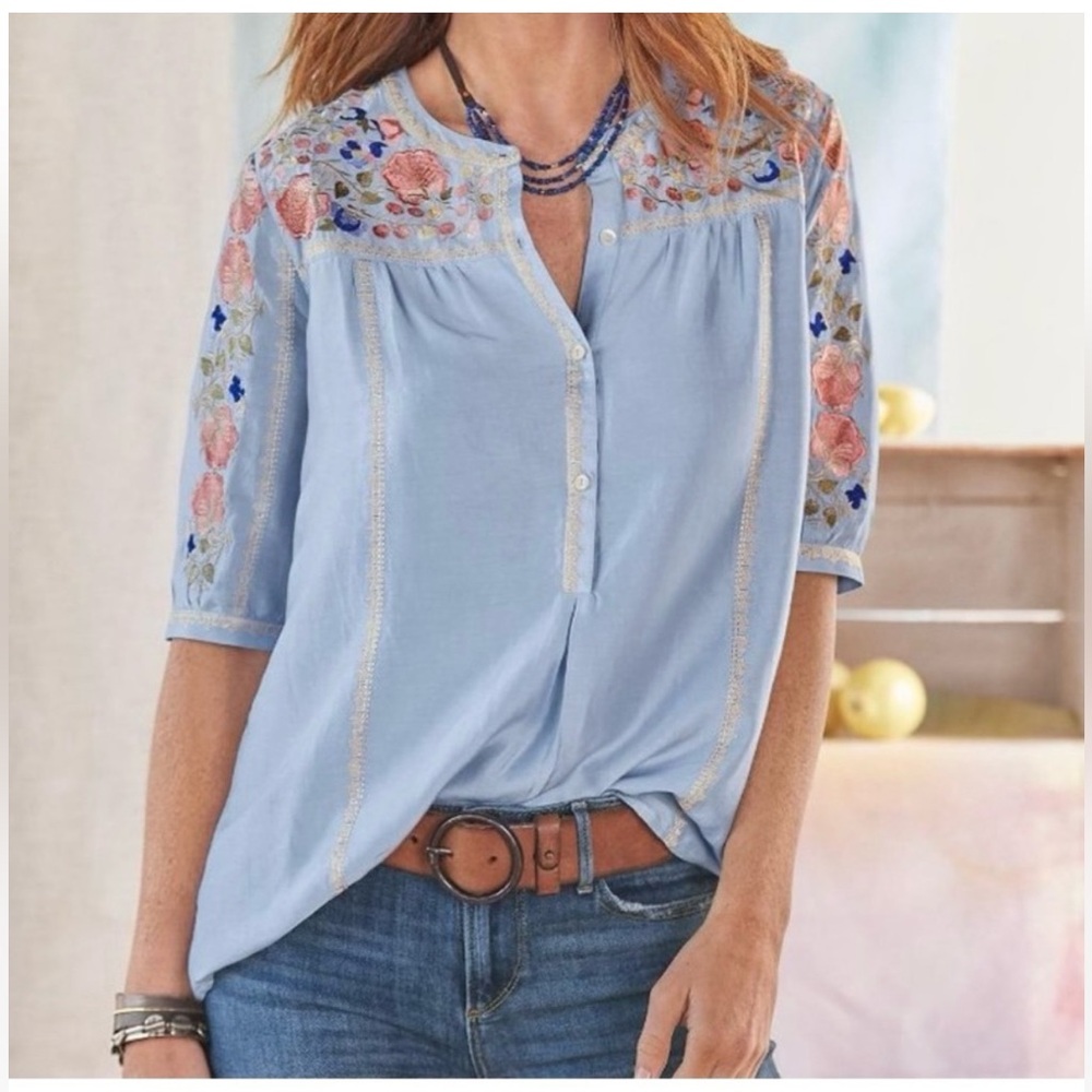 ✨STUNNING ✨ NEW Sundance | Gisela Embroidered Top Silk Blend Boho Sz M pricefirm